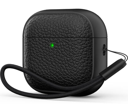 R-fun for Airpods 4 Case, Soft TPU (Leather-Like Design) Drop Protection Cover for Men and Women with Lanyard and Cleaner Kit, Compatible with Apple Latest Airpods 4th Gen(USB-C)(2024)-Black