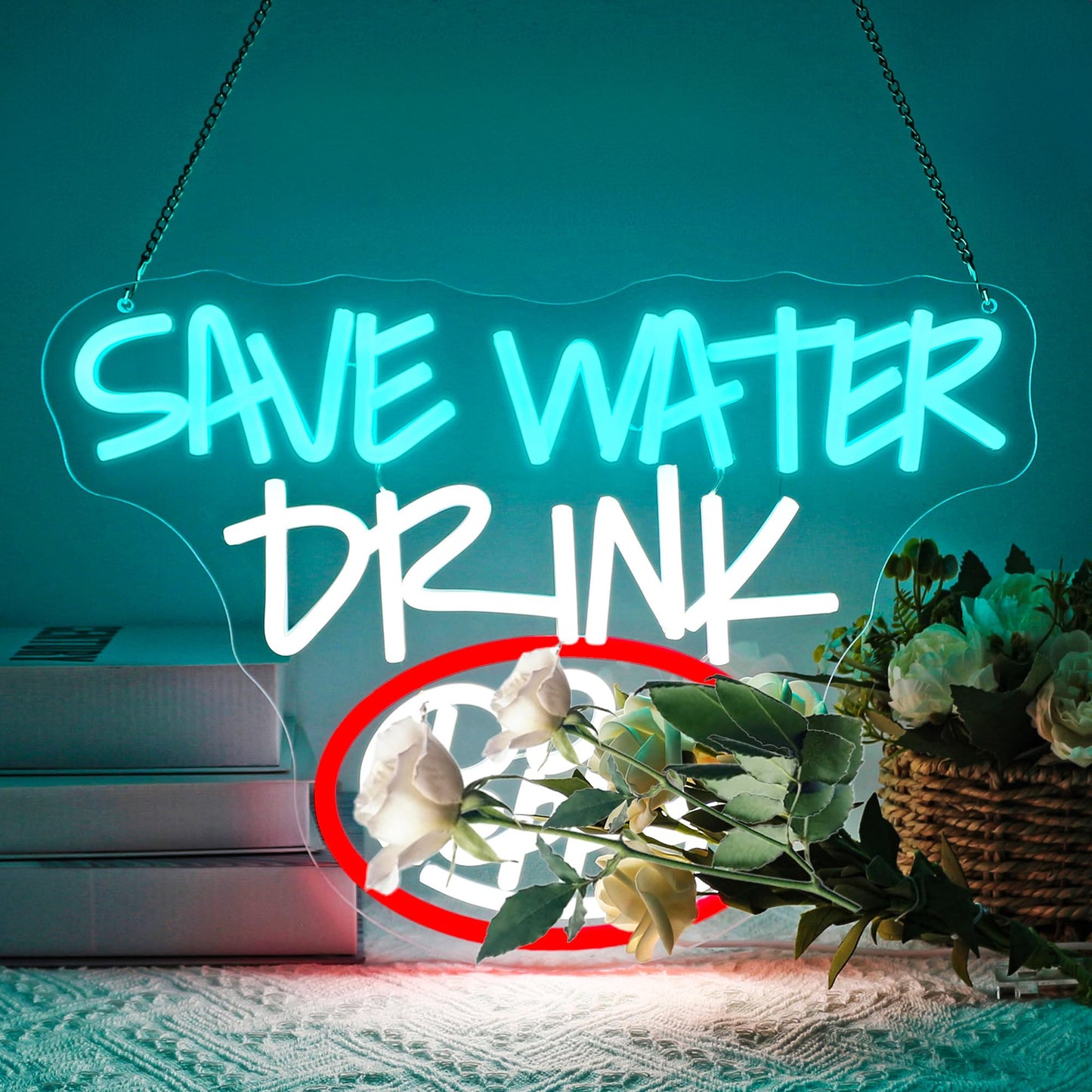 Bkuupau Neon Sign, Save Water Drink Neon Signs for Wall Decor LED Light up Signs Home Decor for Bars, Restaurant, Cafe, Man Cave, Party, Club, Pub Decoration Christmas Halloween Easter Gift