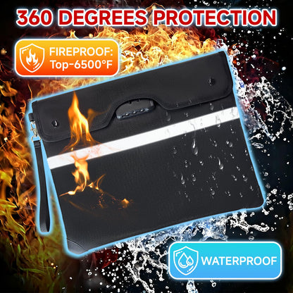 Upgraded 6500°F Fireproof Document Bag with Lock, Waterproof 9-Layer Heat Insulated | Dual-Liner Card Slot Money Bag with Zipper/Reflective Strip for Passport, Important Paper, Cash(15 x 12In)