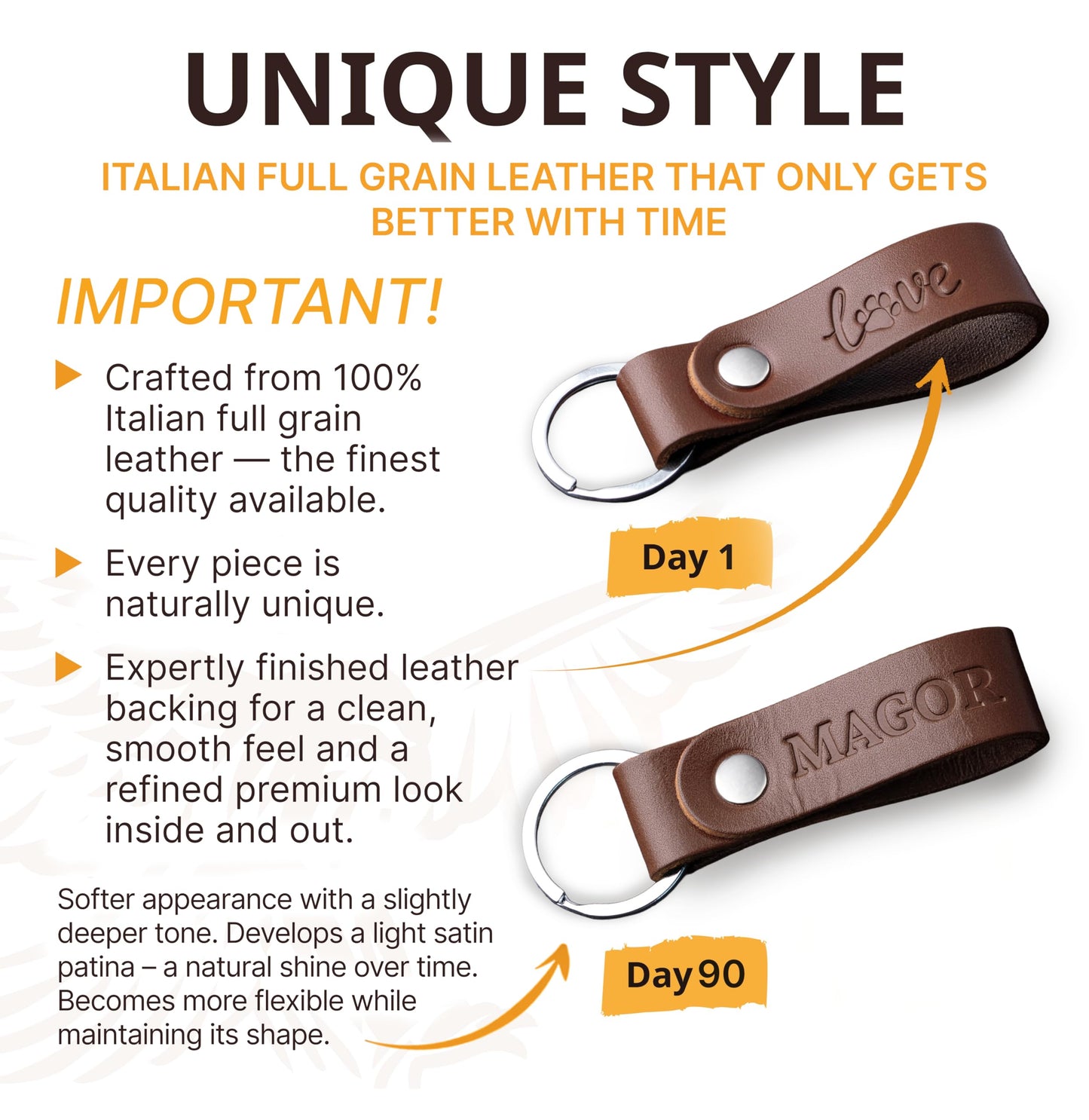 MAGOR Handmade Full Grain Leather Keychain Personalised Keychain for Men Women Car Key Ring Gift for Him Her Dad Mom Premium Brown Leather Keyring Hot Embossed Design (House)