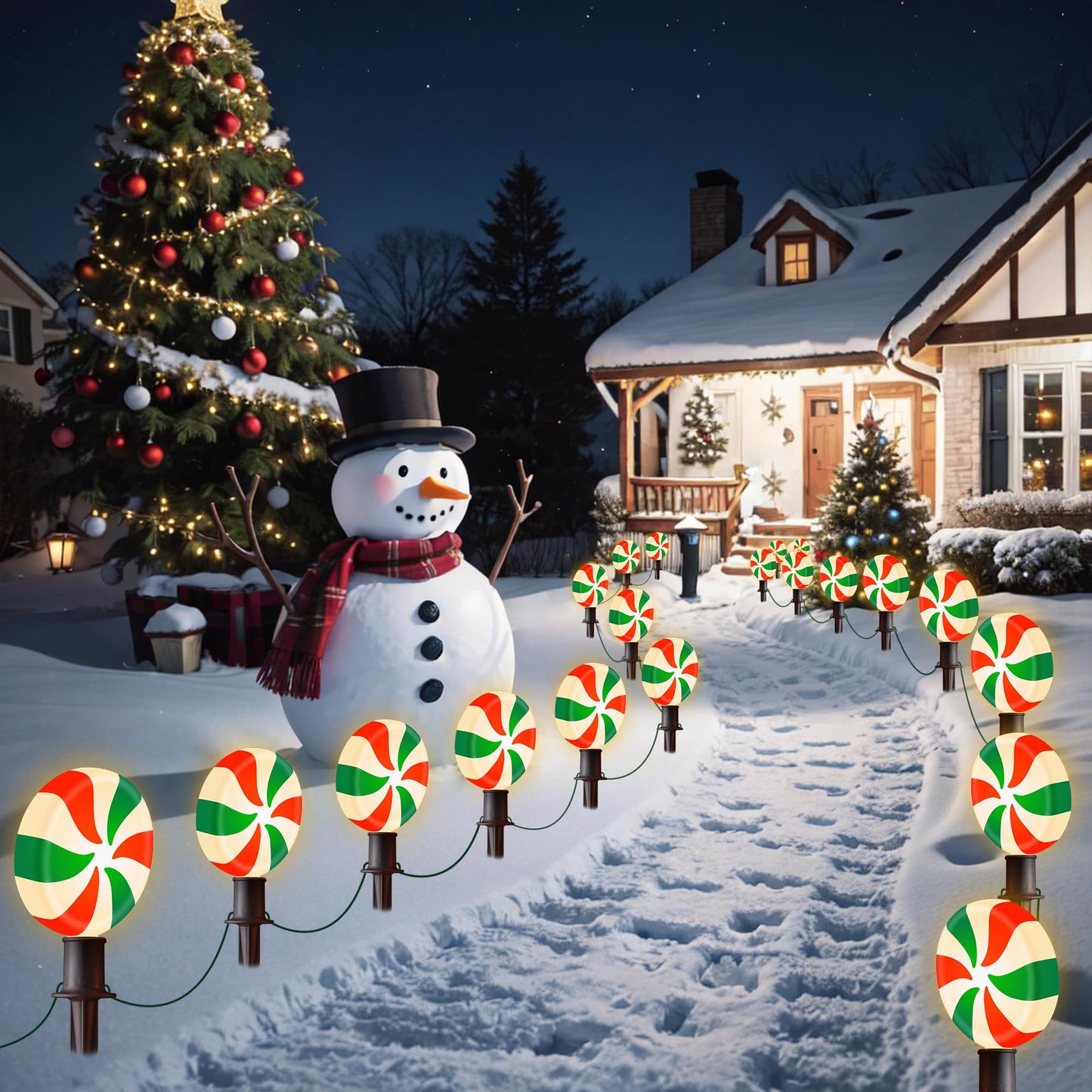 Ultimate Unicorn Christmas Lollipop Pathway Lights for Garden Christmas Decoration Red and Green, 10 LED Peppermint String Lights with Stakes for Outdoor Sidewalk Pathway Rooftop Lawn Garden