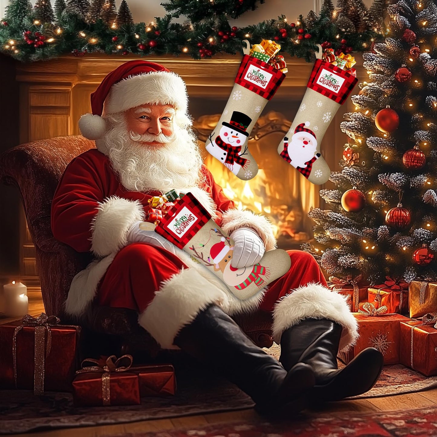 DeckTheHalls Christmas Stockings, 3 PCS Personalized Christmas Stocking, 19” Large Holiday & Family Stocking for Christmas Tree Decoration | Fireplace Party Decoration