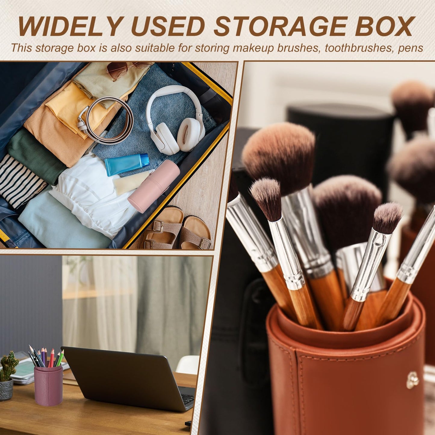 uxcell 7.87" Portable Makeup Brush Holder with Strap, Makeup Scrubber Holder Travel Cosmetic Brushes Case for Women Makeup Brushes Pencils Toothbrush Hand Cream, Wine Red
