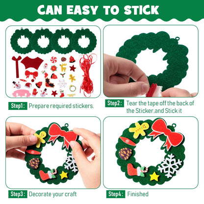 Tatuo 24 Kits Christmas Felt Ornament Crafts DIY Tree Gifts Garlands Bells Santa Socks Hanging Ornaments Christmas Sticker for Home Door Wall Hanging Tree Craft Decorations