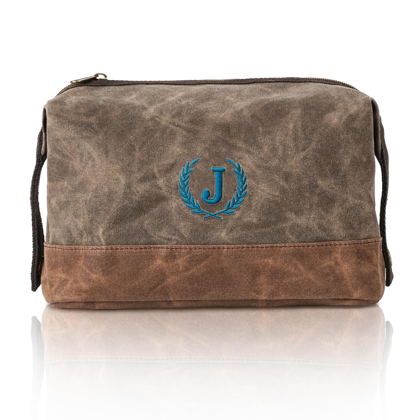 Personalized Toiletry Bag Fathers Day Birthday Gifts for Men, Large Waxed Canvas Travel Dopp Kit Monogrammed Initial Embroidery, Waterproof Shaving Case for Gym Camping Hiking Weekend Trip Letter J