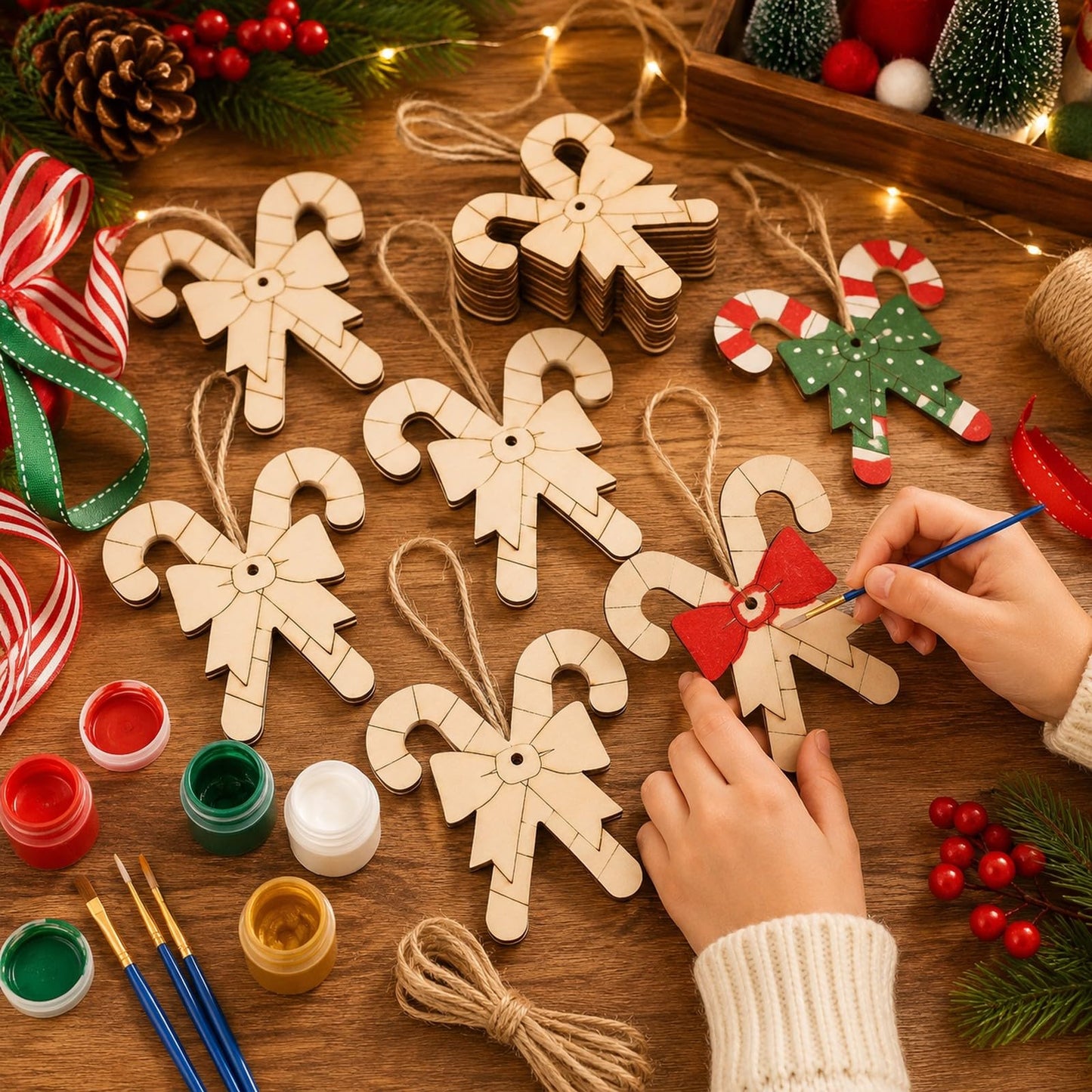LOGOFUN 20PCS Wooden Candy Cane Cutouts Christmas DIY Ornaments Blanks