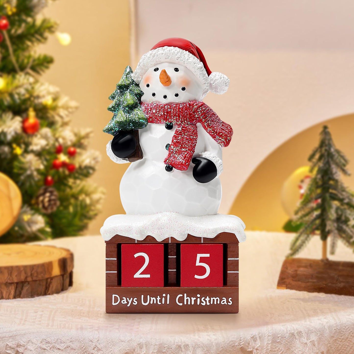 Snowman Statue for Christmas Decorations-Days Until Christmas Countdown Calendar,Xmas Snowman Figurines Decor for Shelf Table Mantel,Winter Holiday Home Decorations Indoor,Xmas Gifts
