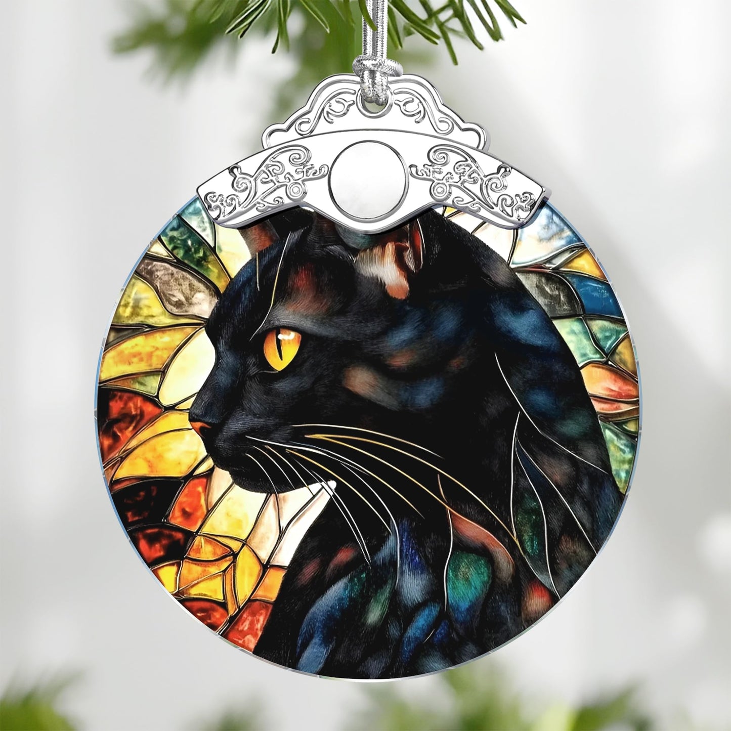 Black Cat Stained Glass Ornament, Christmas Ornaments – Christmas Tree Decorations, Holiday Decor, Stocking Stuffer, Gift Idea, Gifts for Cat Lover, Pet Lover