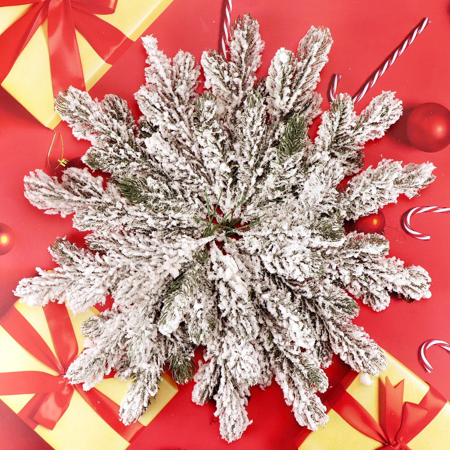 12Pcs Snowy Artificial Pine Needles - Branches Twigs 10.6" Frosted Pine Picks Greenery Stems for Crafts, Wreaths, Garlands - Holiday Decor