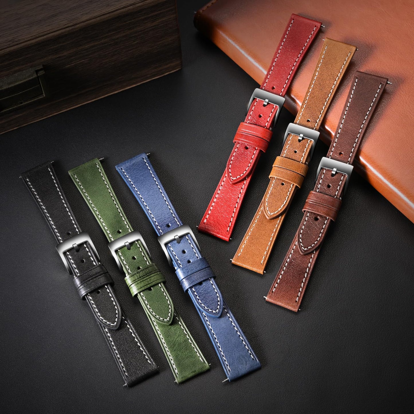 ULLCHRO Leather Watch Straps for Men & Women - Quick Release - Stainless Steel Buckle - Replacement Strap - Band With 17mm, 18mm, 19mm, 20mm, 21mm, 22mm (22mm, Black)