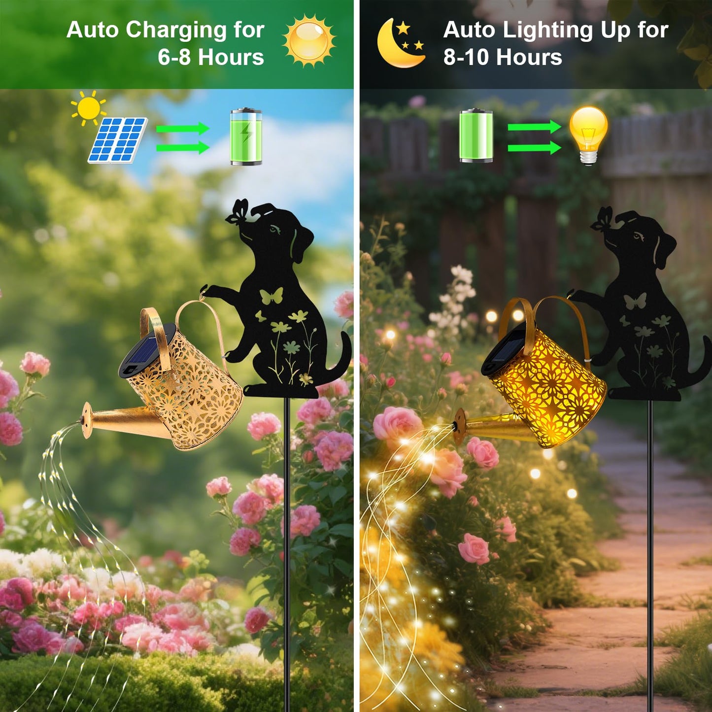 Solar Watering Can Lights, Dog Hanging Lantern Solar Lights Outdoor, Dog Lover Gifts for Mom Women Birthday Mother's Day Christmas, Waterproof Garden Decor Outside Patio Yard Pathway Backyard