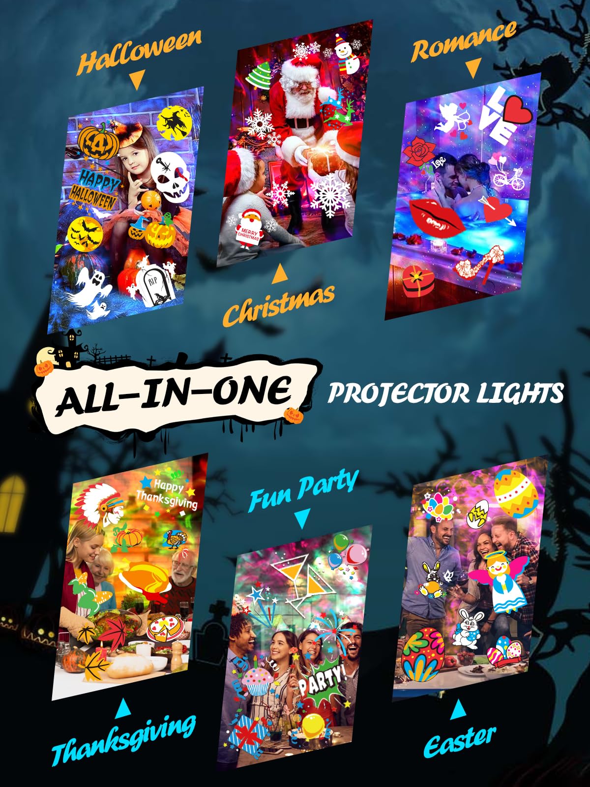 3-in-1 Christmas Projector Lights Outdoor, Anysun Brighter 80 HD Patterns Christmas Decor, 8-Pattern Ocean Wave Snowflake Starry Lights Show Christmas Projector Waterproof with Timer for House Party