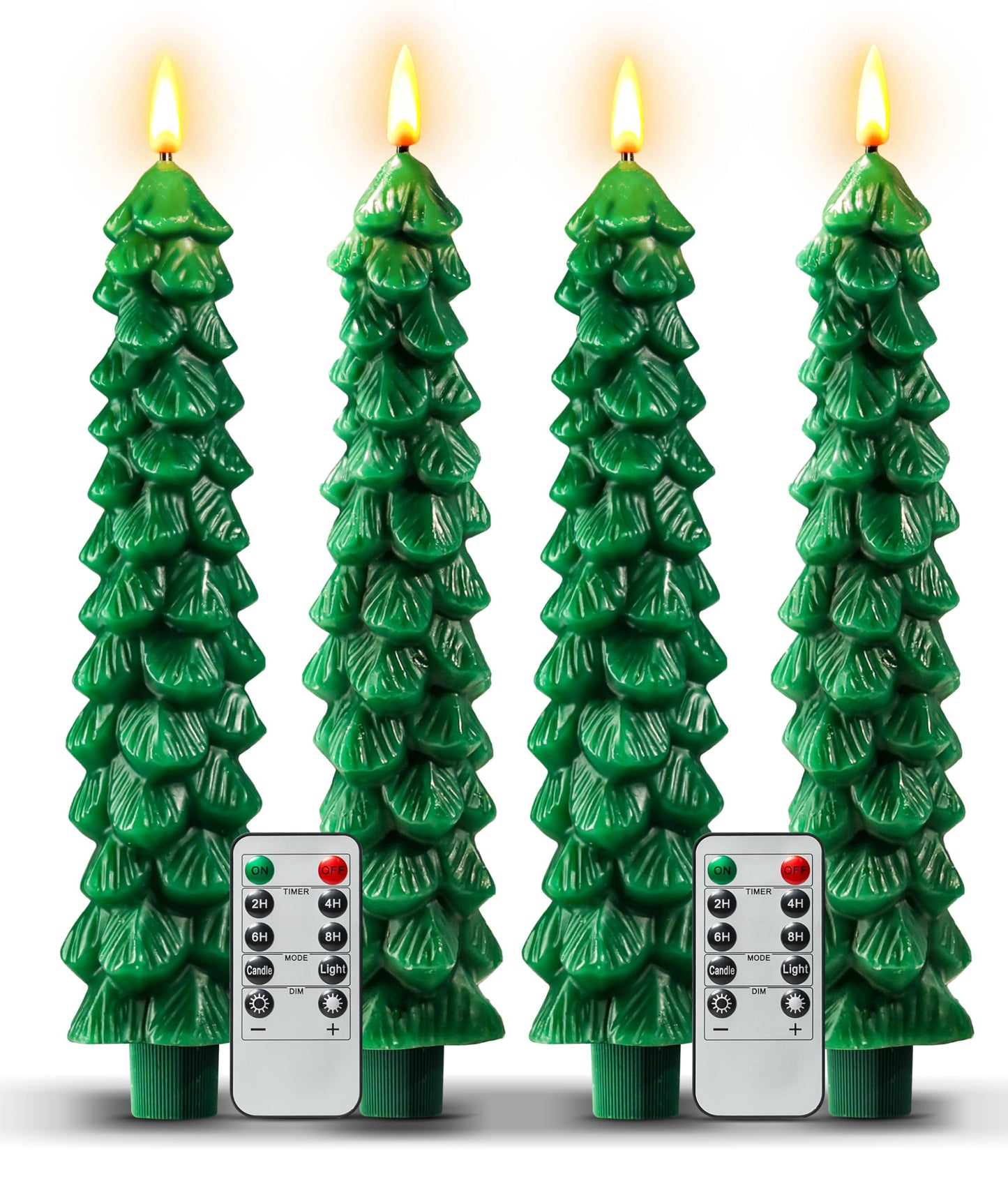 Sttokilly 4Pcs Christmas Tree Flameless Candles with Remote and Timer,LED Candles Battery Operated,Real Wax Window Candlesticks with Flickering 3D Flame for Christmas Decoration
