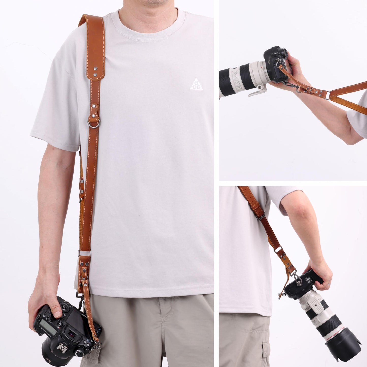 Padwa Lifestyle Tan Single Camera Harness Strap for One Camera - Professional Single Full Grain Leather Camera Harness,Quick Release Gear DSLR Camera Straps for Photographers