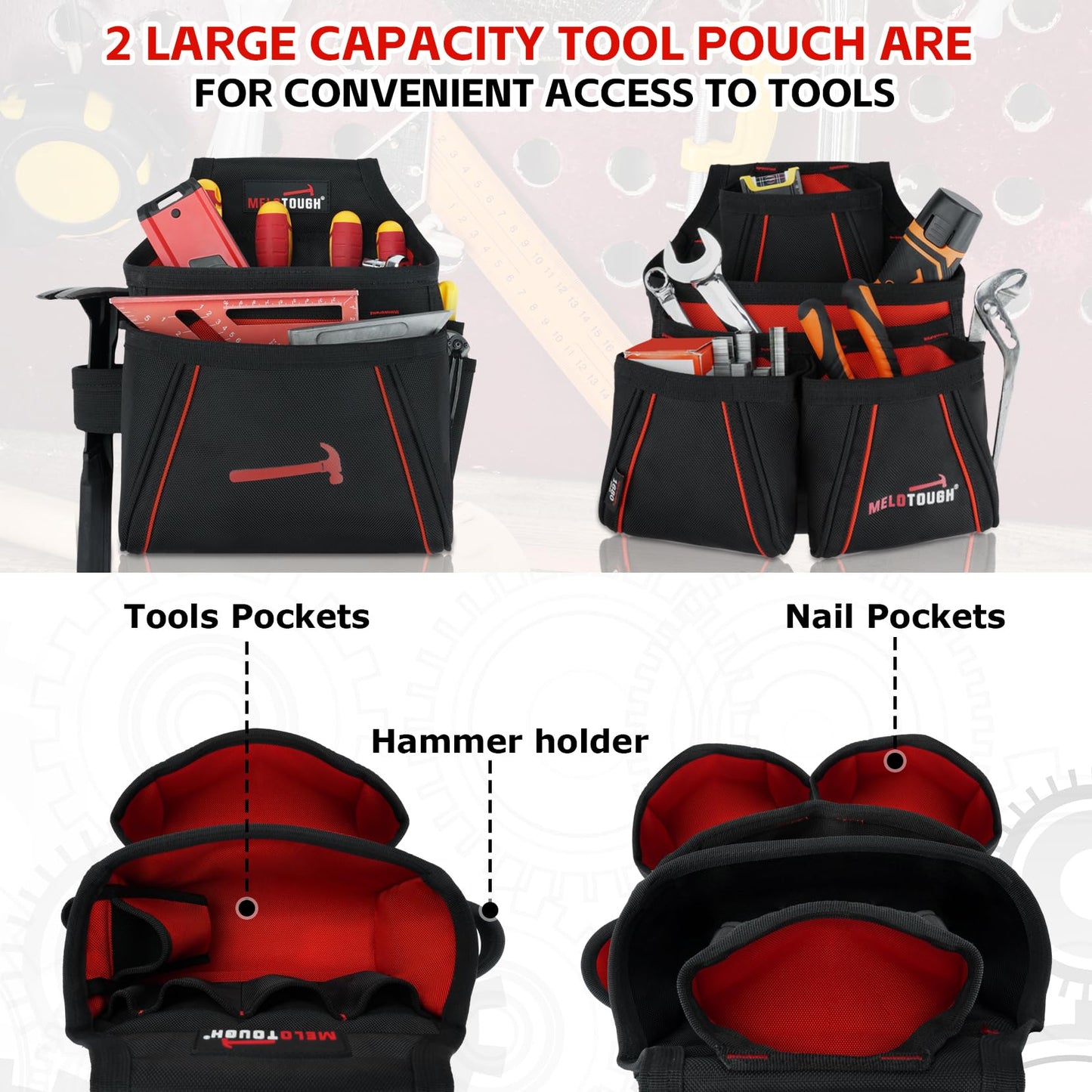 MELOTOUGH Tool Belt with Suspenders Electrician Tool Bag Suspenders Framers Combo Apron Tool Belt Construction Tool Pouch Suspenders Heavy Duty Carpenter Suspension Rig(RED)