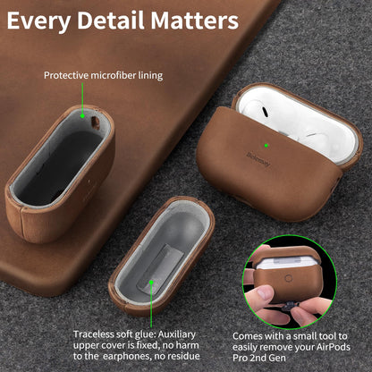Belemay for AirPods Pro (2nd Generation) Case – Premium Crazy Horse Leather - Rich Patina- Secure Grip - Compatible with MagSafe and Wireless Charging - Compatible with Airpods Pro 2 Case - Brown
