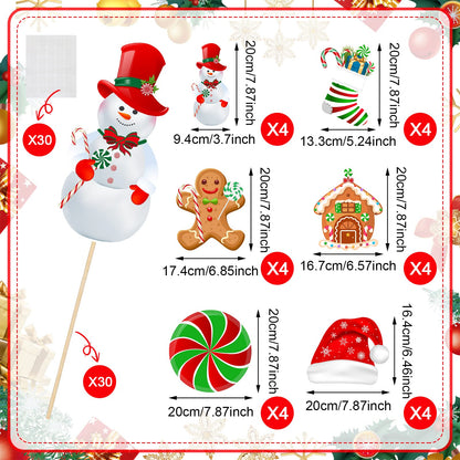 24 Pieces Christmas Picks Snowman Santa Hat Lollipop Gingerbread Christmas Stocking Farm House Cutout on Sticks Vase Filler Crafts Tree Ornament Wreath Holiday Decorations for Christmas Party