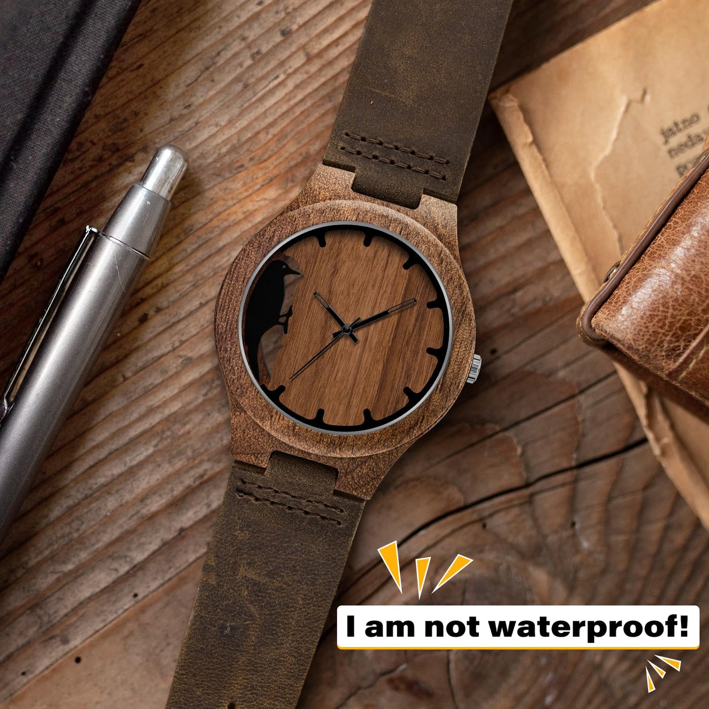 Timever Wooden Watches for Men Handmade Unique Design with Leather Strap, Analog Quartz Mens Watch, Gift for Men