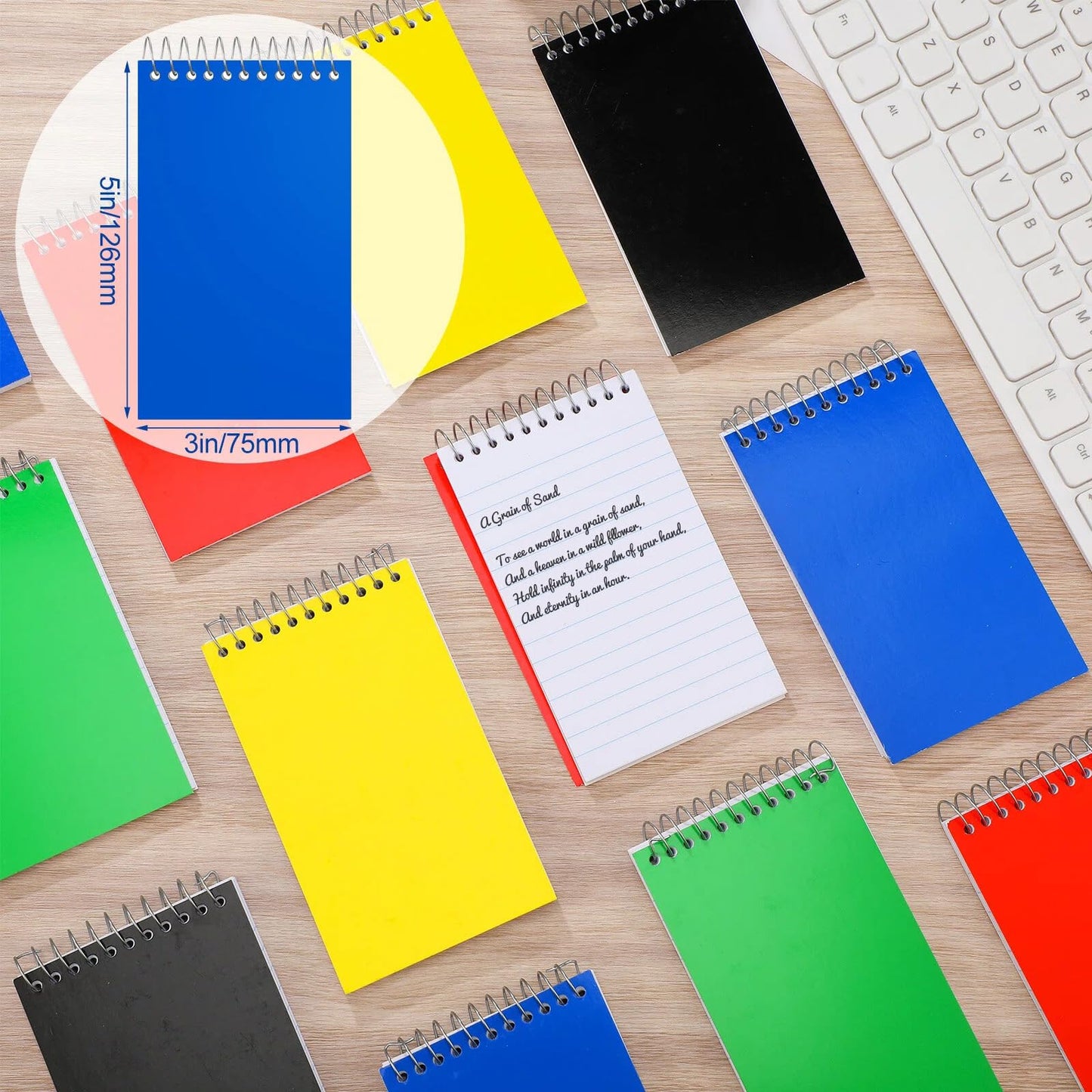 Leelosp 50 Pcs Small Spiral Notebooks 3'' x 5'' Mini Memo Spiral Notepads Pocket Size Steno Pads with Lined & Wire Bound for School Classroom Office Nurse Essentials, 75 Sheets/Pad (Neon)