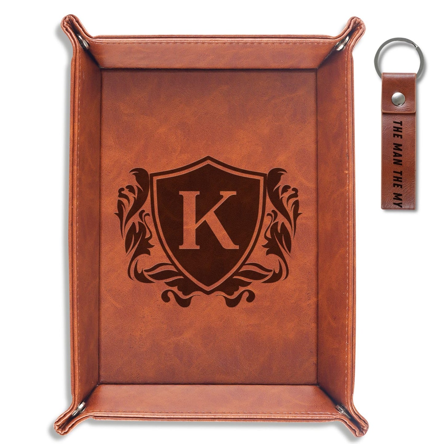 INNObeta Initial Valet Tray, Desktop Storage Organizer, PU Leather Bedside Tray Key Coin Holder, Personalised Gifts for Men, Birthday, Christmas, Letter K