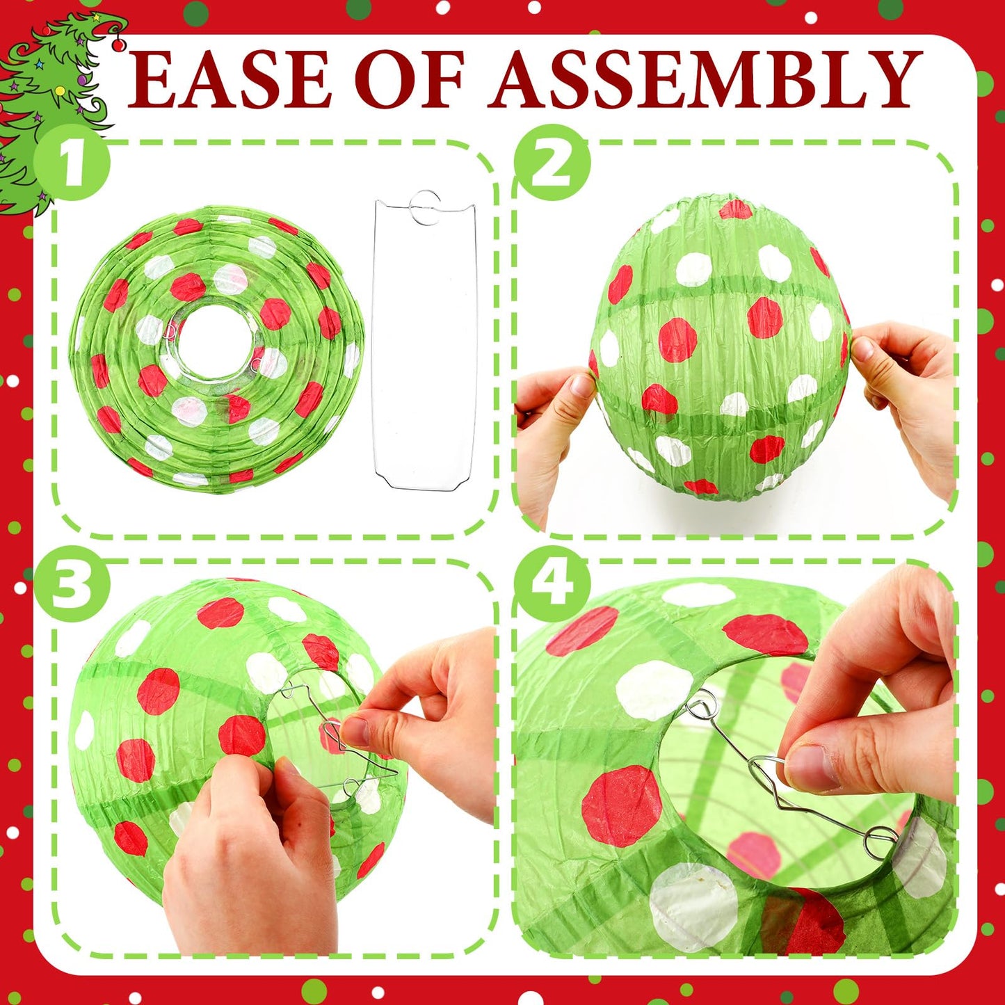 Glooglitter 18 Pcs Red Green Paper Lantern Round Christmas Paper Decorations Lime Green Hanging Balls Swirl Candy Cane Ceiling Hanging Decor for Holiday Party Xmas Home