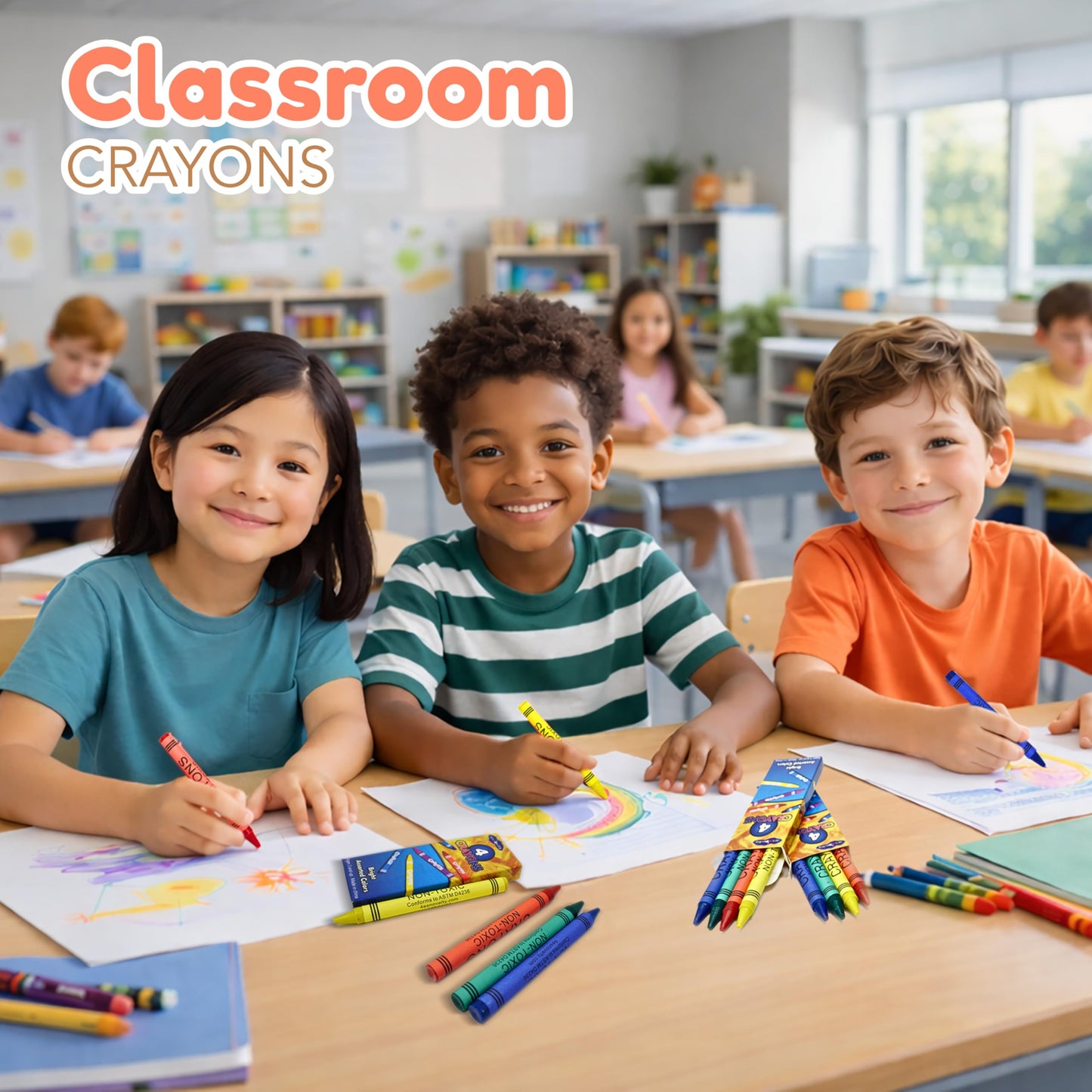 4E's Novelty 144 Boxes of 4 Packs Bulk Crayons for Kids, Non-Toxic Crayons Bulk, Classroom Must Haves, Supplies for Teachers Restaurants Crayon Party Favors Individual Packs