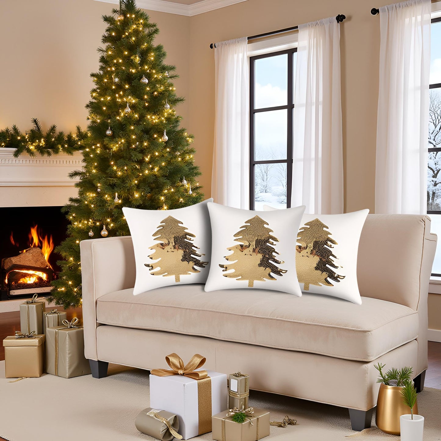 Tosleo Christmas Pillowcases 18 x 18 inch Set of 2 White Xmas Tree Sequins Throw Pillow Cover Christmas Pillow case Party Decorations Winter Holiday Cushion Cases