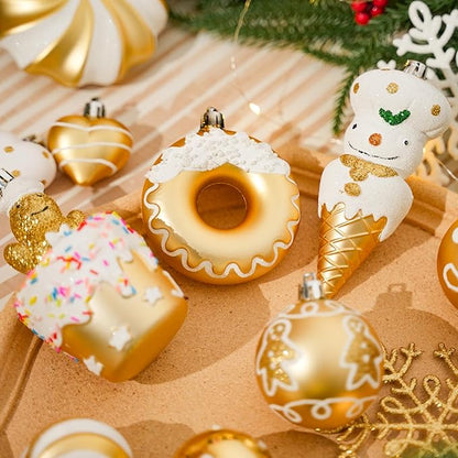 SHareconn 86pcs Christmas Tree Balls Ornaments, Shatterproof Plastic Decorative Baubles for Christmas Tree Decorations, Holiday Wedding Party Decoration, Festive Ornaments,White Gold