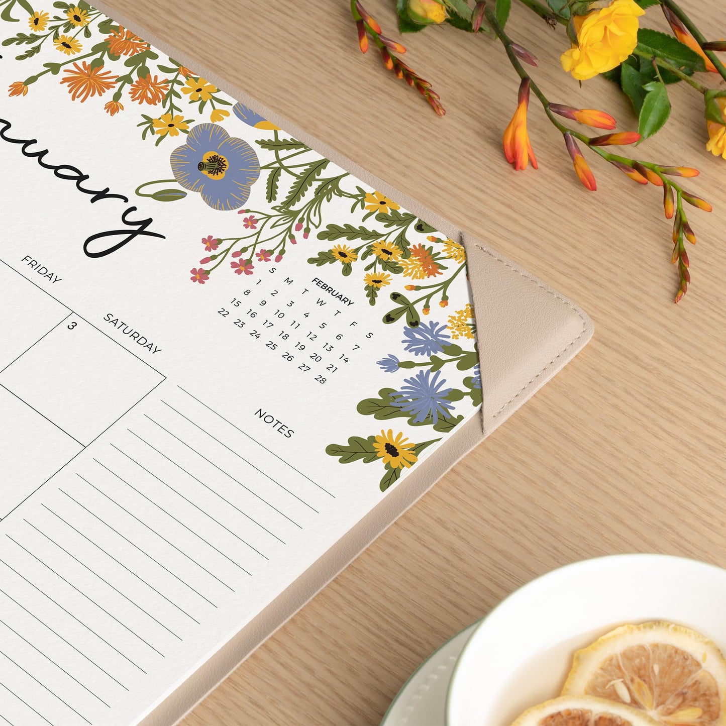 Desk Calendar 2026 with Desktop Mat, Cabbrix Desk Pad Calendar 15 x 12 Inch Runs From January 2026 to June 2027, Floral Design Calendar 2026 for Home School and Office (Apricot)