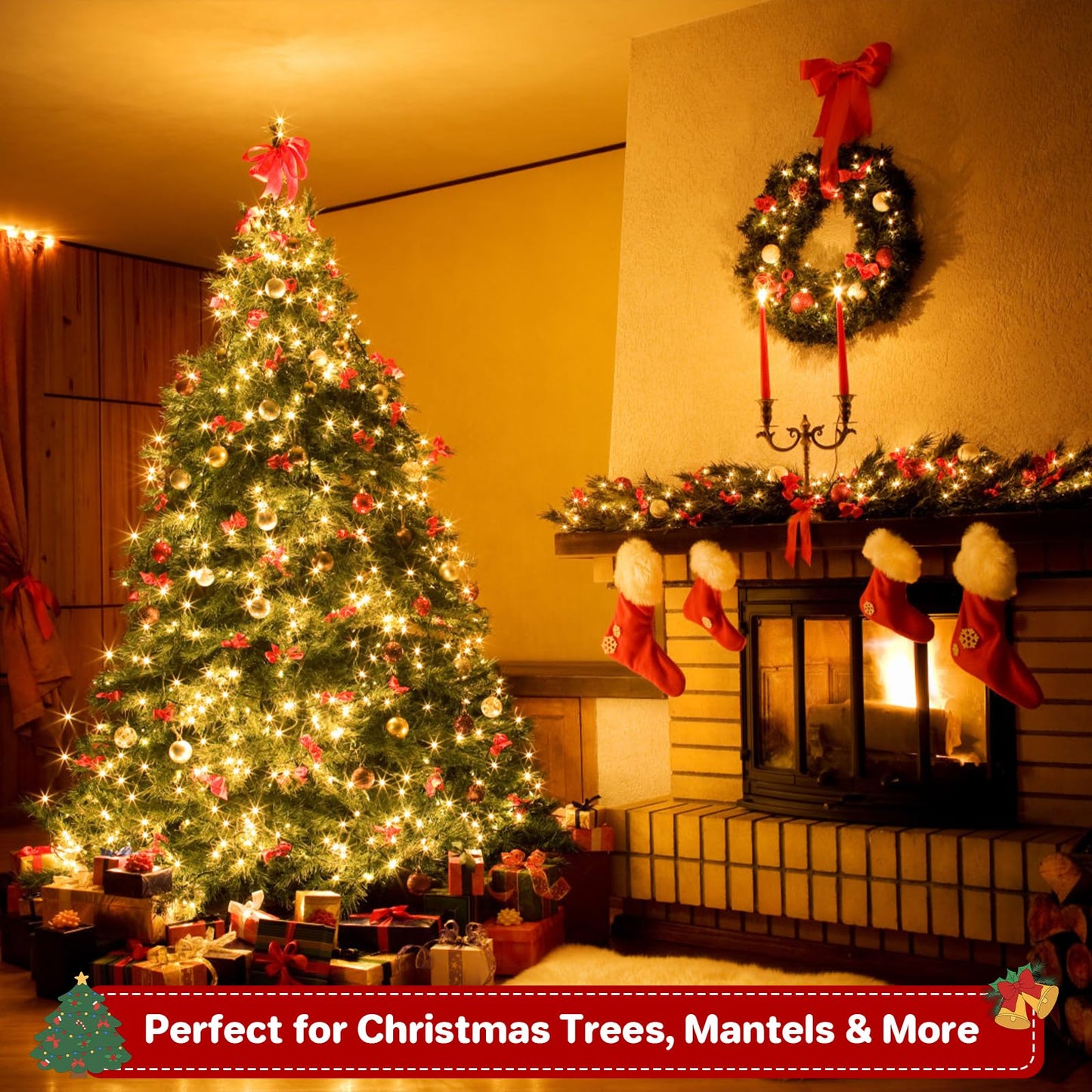 2Pack Connectable Total 132Ft 400 LED Christmas Lights with Timer, Green Wire Fairy Starry String Lights Plug in, 8 Modes and Memory, forIndoor Outdoor Xmas Tree Wedding Party Decoration,Warm White