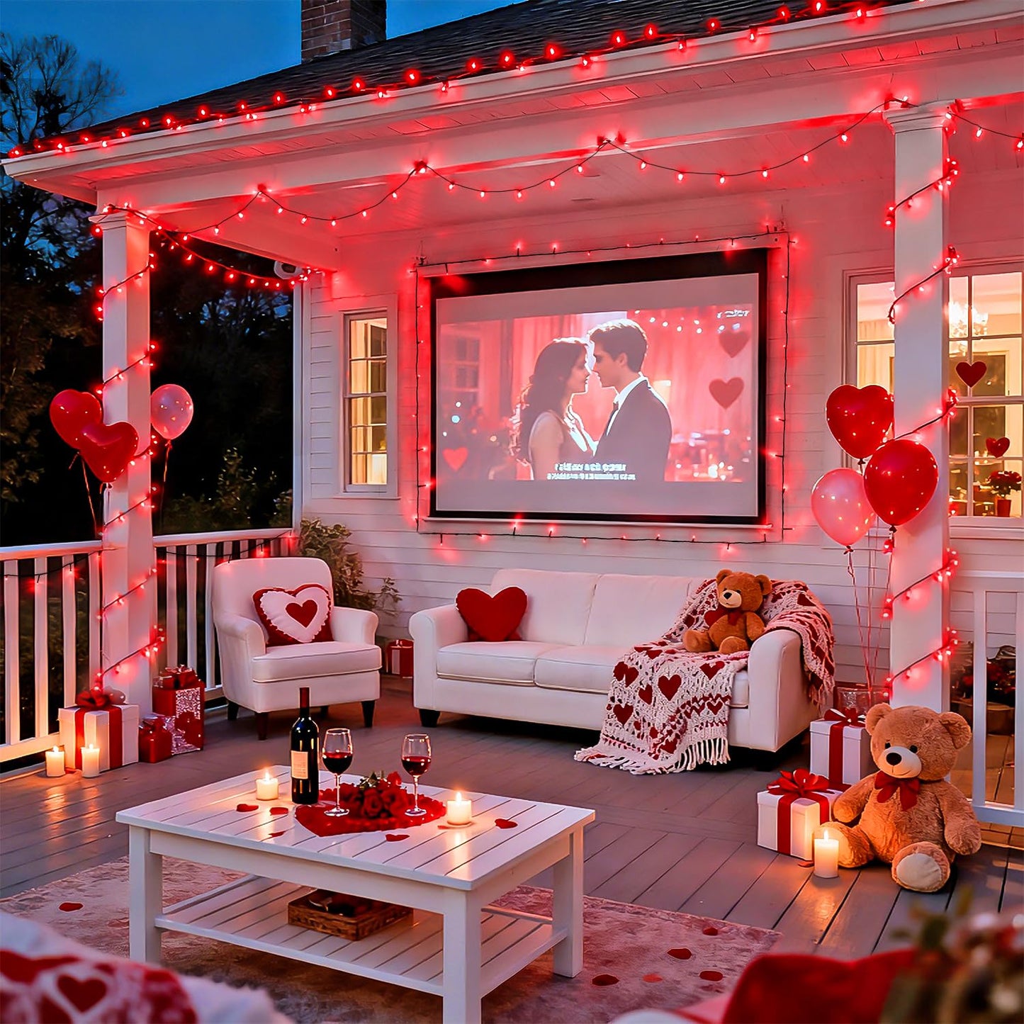 JMEXSUSS 2 Pack 100 LED Red Christmas Lights for Valentines, Each 33 FT Christmas Lights Battery Operated, Red Battery Light Indoor Outdoor Waterproof for Tree House Valentines Porch Yard Decor