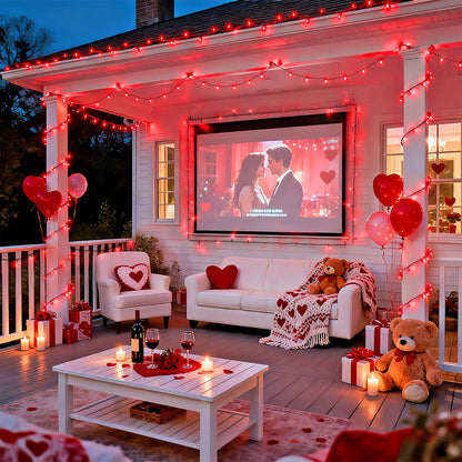 JMEXSUSS 2 Pack 100 LED Red Christmas Lights for Valentines, Each 33 FT Christmas Lights Battery Operated, Red Battery Light Indoor Outdoor Waterproof for Tree House Valentines Porch Yard Decor