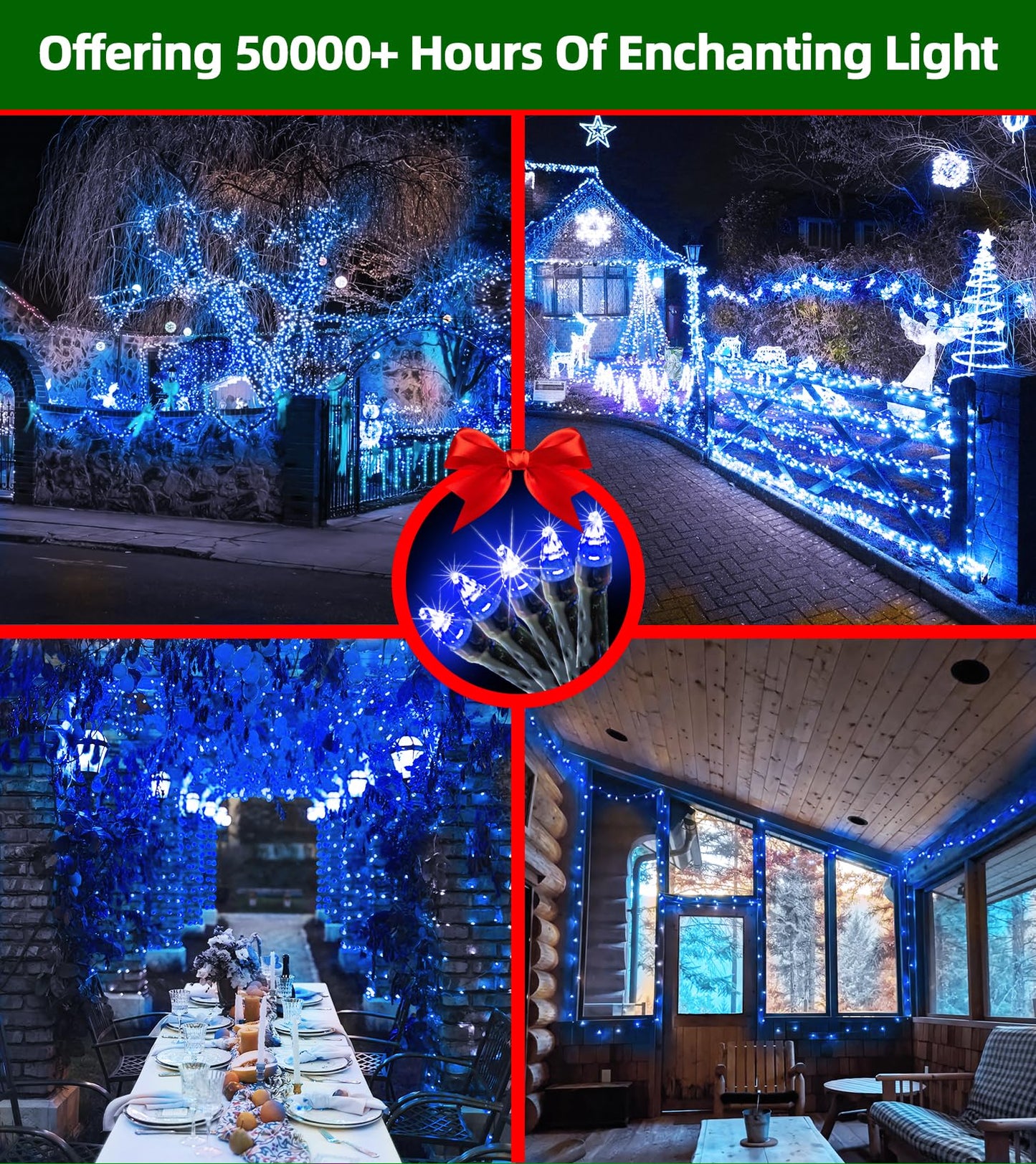 QUHUATU 750 LED 240FT Christmas Lights Outdoor,12 Lighting Modes Christmas String Lights with Timer, Dimmable BlueLED StringLightsWaterproof for Yard Tree Wedding Party Holiday Decor Blue