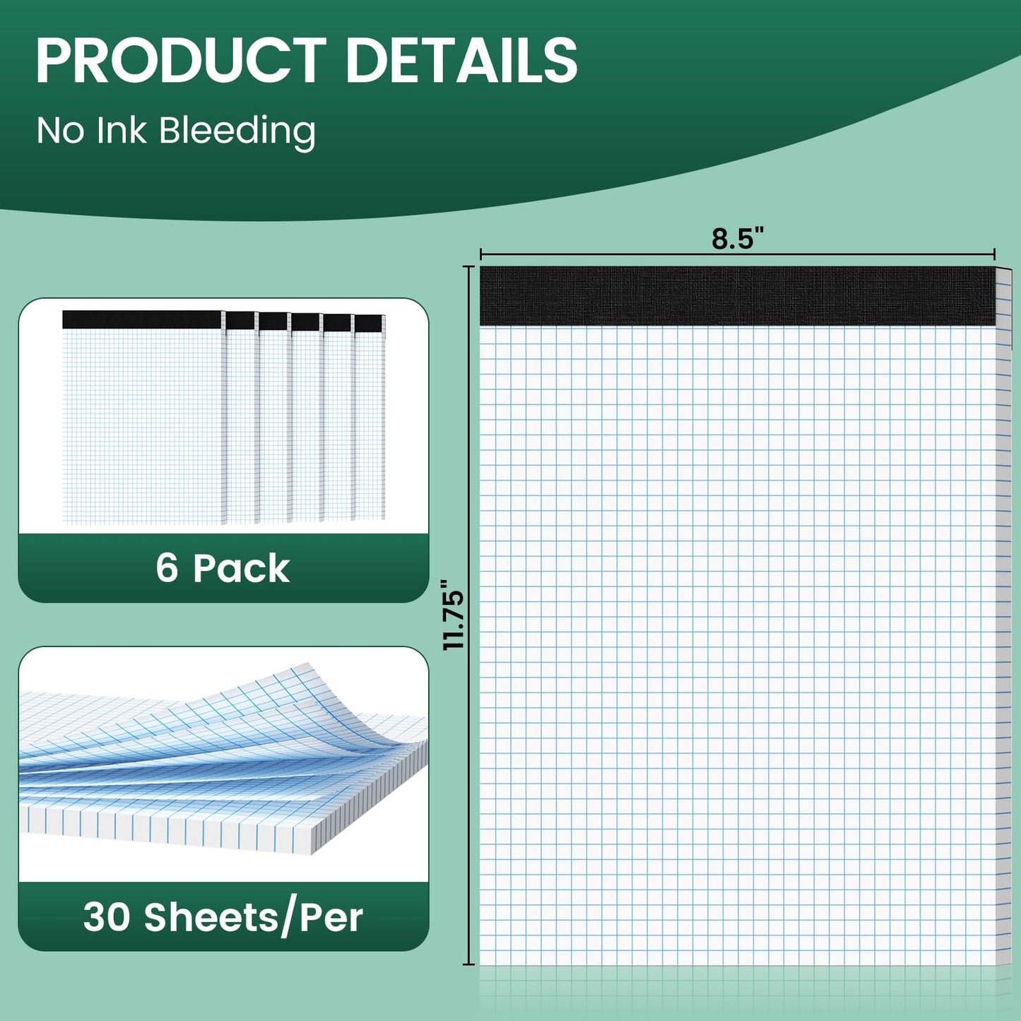 Ciphyfee Graph Paper 8.5 X 11, 6 Pack, 4x4 Quad Ruled, Grid Paper Pad 8-1/2" X 11", Grid Pad 8.5 X 11.75, Engineering Notebook, Easy Tears Off, White 70 Gsm Graft Paper