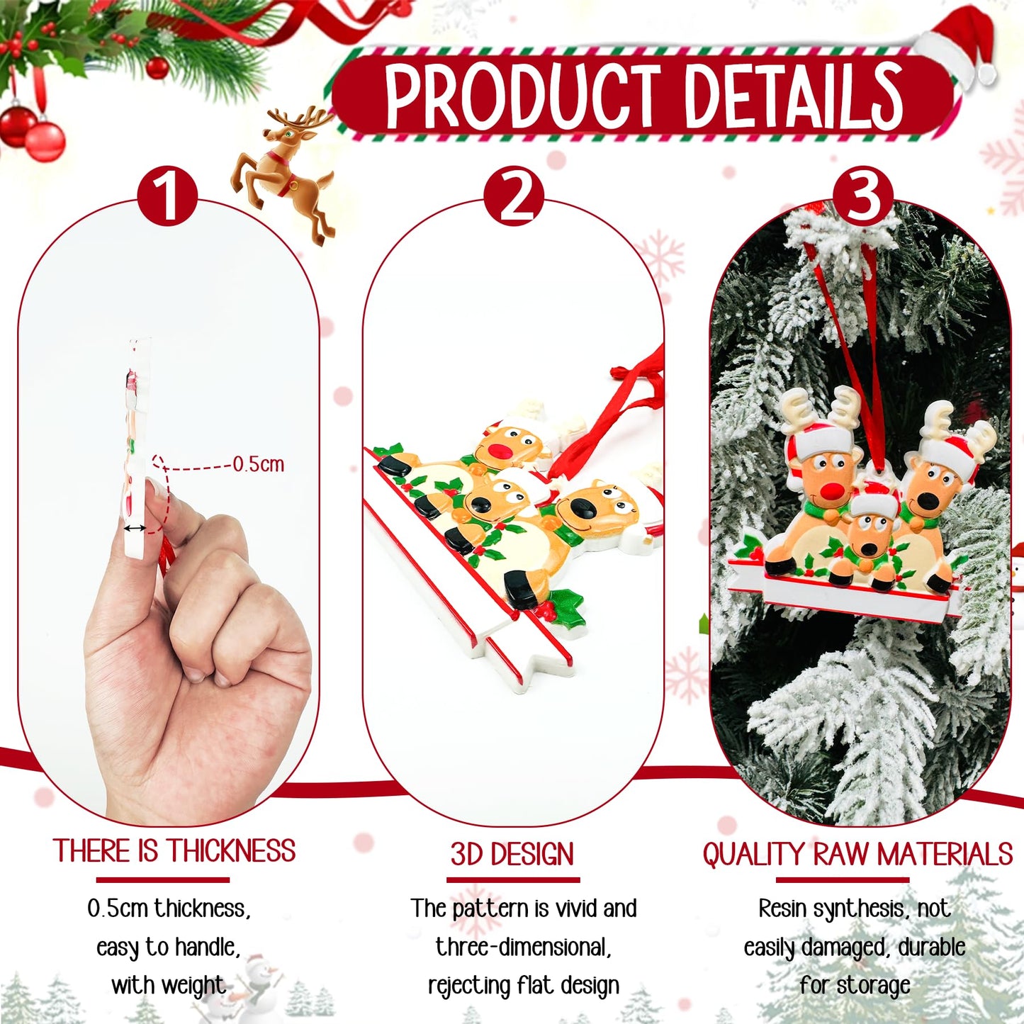 Personalized Reindeer Christmas Ornaments 2025, DIY Resin Elk Deer Family Ornaments with Custom Name, Tree Decorations, 3D Customized Christmas Ornament Gifts (Family of 4)