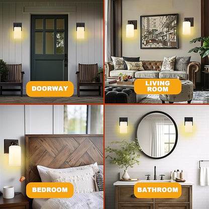 Wall Sconces with Switch Set of Two, Bedside Wall Lamps for Bedroom, Modern Bathroom Light Fixtures with Milk Glass Shade, Black Sconces Wall Lights for Hallway, Living Room, Kitchen
