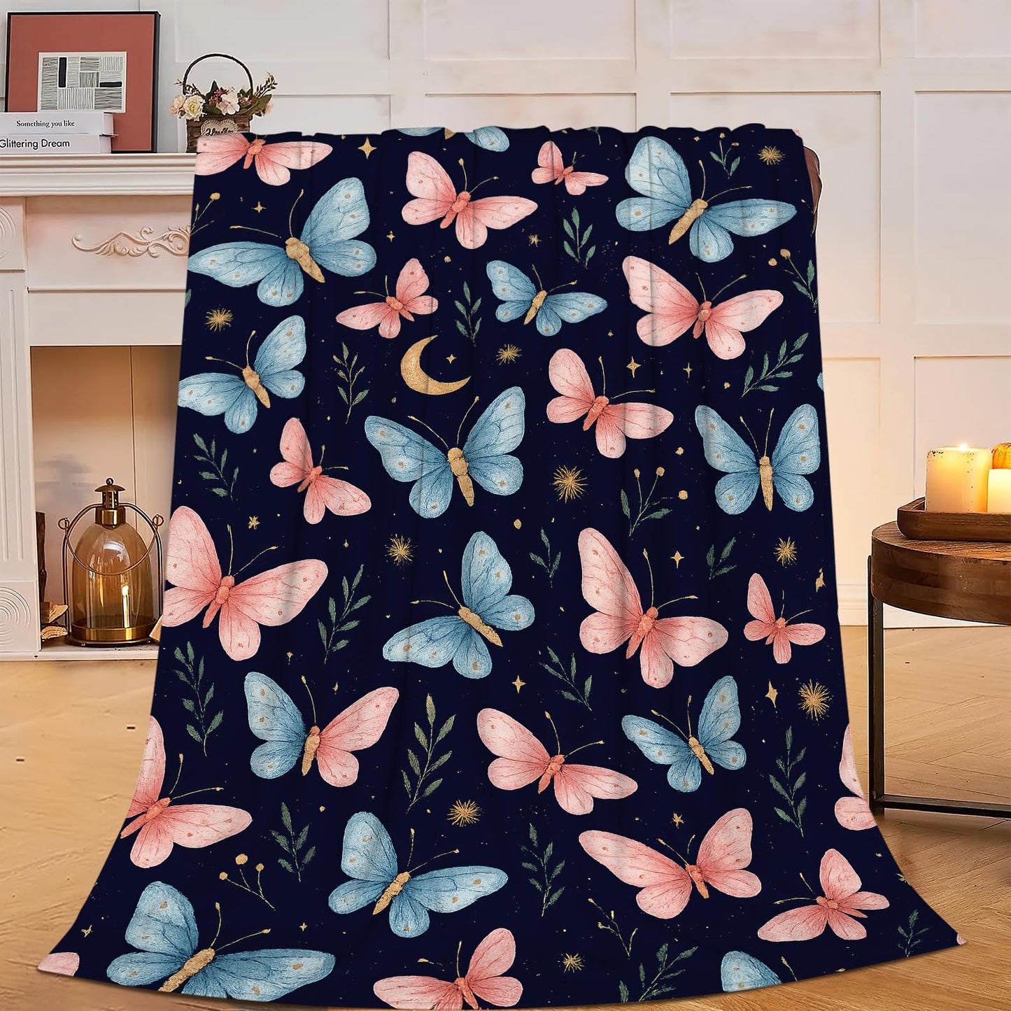 Butterfly Throw Blanket Butterfly Gifts for Women Girls Pink Blue Butterflies Cozy Fleece Fuzzy Soft Flannel Plush Warm Bedding Stuff for Kids Adults 40 x 50 Inch