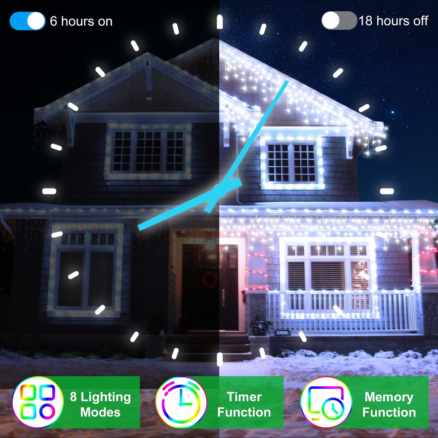 YHBJKCZ 66FT LED Christmas Lights with 140 Drops, Outdoor Hanging Lights 490 LED 8 Modes, Outsite Fairy String Lights for Wedding Party Holiday Cool White