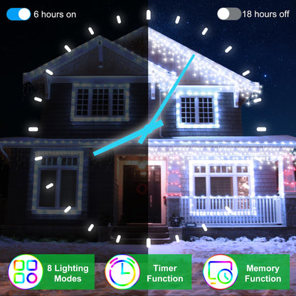 YHBJKCZ 66FT LED Christmas Lights with 140 Drops, Outdoor Hanging Lights 490 LED 8 Modes, Outsite Fairy String Lights for Wedding Party Holiday Cool White
