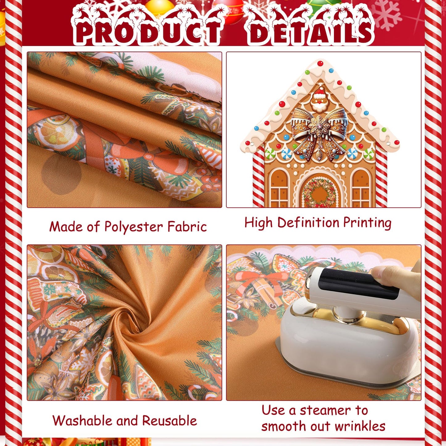Panelee Large Christmas Gingerbread House Decorations, Gingerbread House Backdrop Photo Prop, 8 x 6 ft Fabric Xmas Candy Backdrop Decor for Holiday Party Decor