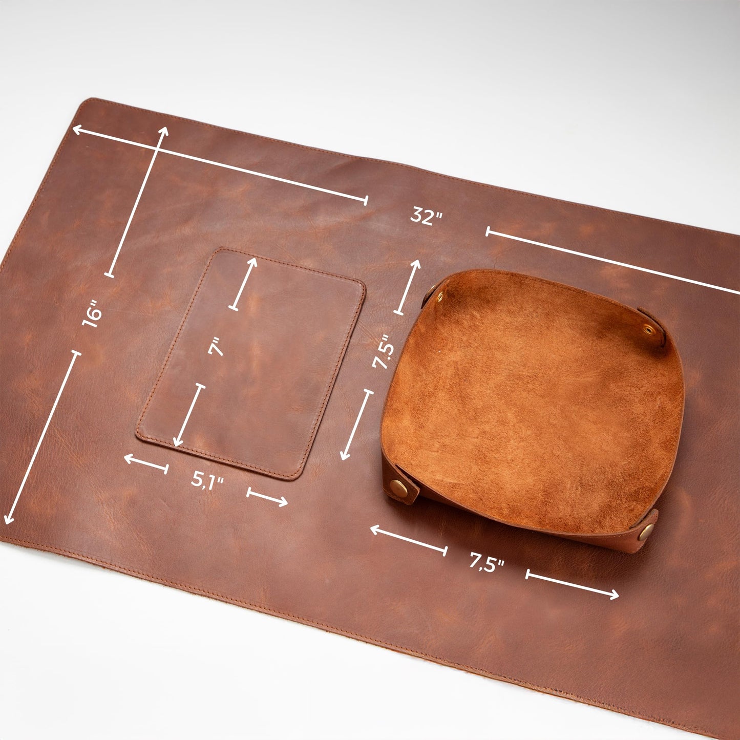 Node Leather - Genuine Leather Desk Mat (32" x 16"), Desk Organizer & Cup Coaster - Leather Office Set - Premium Handmade Office Accessories for Elegant Workspace - Brown