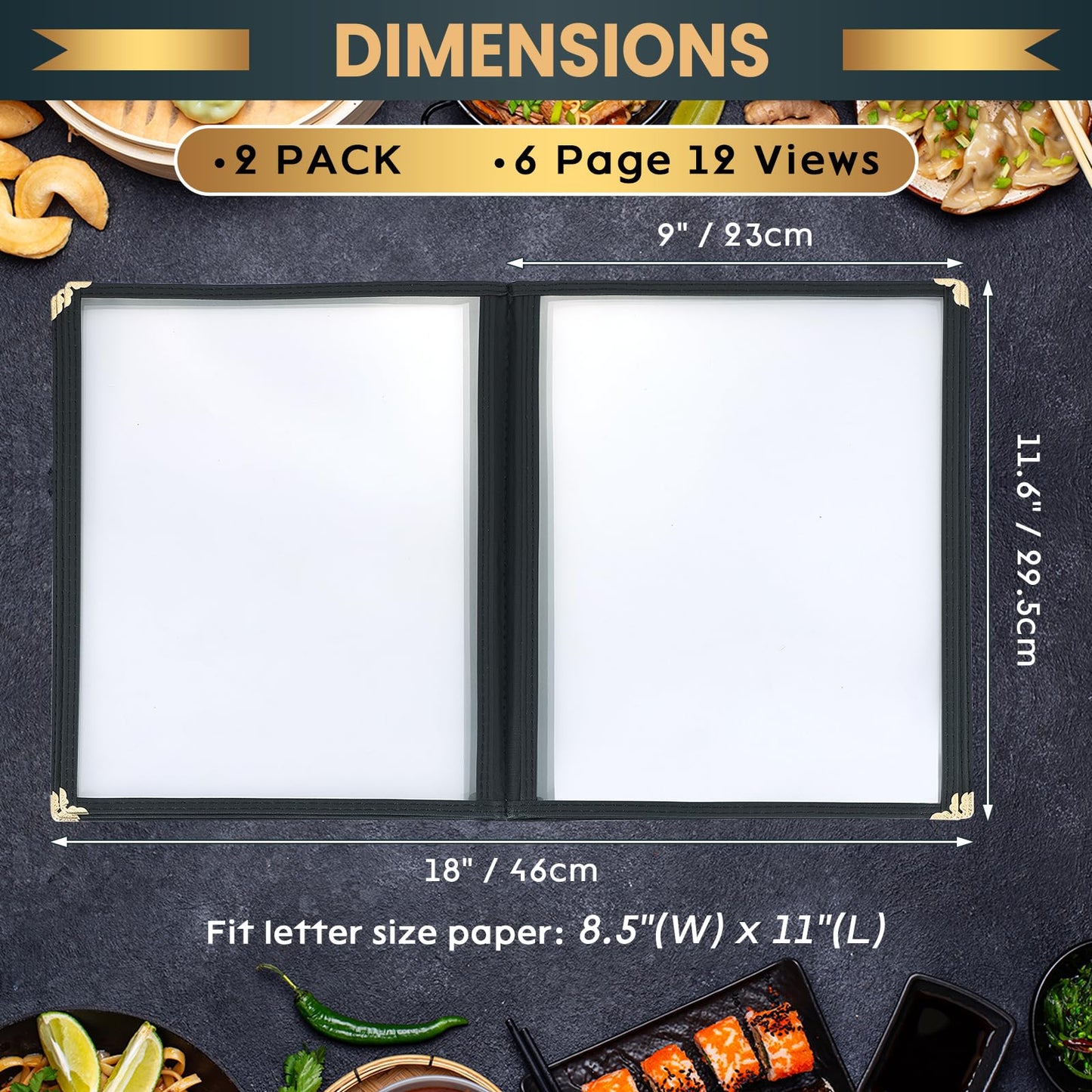 AMGSH 6 Page 12 View Menu Covers 8.5 x 11 Inch, Clear View Menu Holder Transparent Menu Sleeve, Fits Letter Size Paper for Kitchen, Restaurant Supplies, Wine Menu Morning Menu Homeschool 2 Pack
