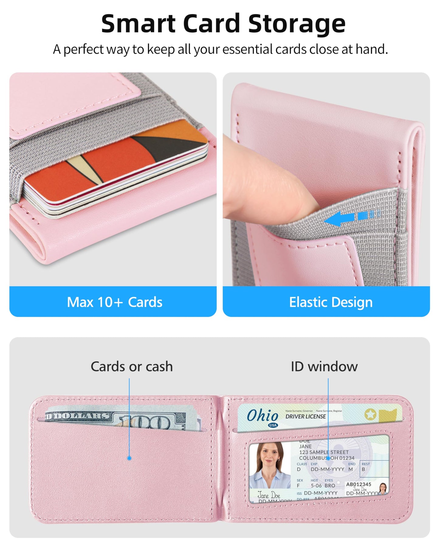 For Magsafe Wallet Stand, Strongest Magnetic Wallet for iPhone 17/16/15/14/13/12 Series, Adjustable Stand, ID Window, 4 Card Slots, 10 Cards Holder, Vegan Leather, RFID Blocking, Pink