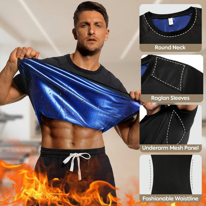 Men's Ribbed Sauna Shirt Short Sleeve Compression Waist Trainer Sweat Top Sauna Suit for Men Workout