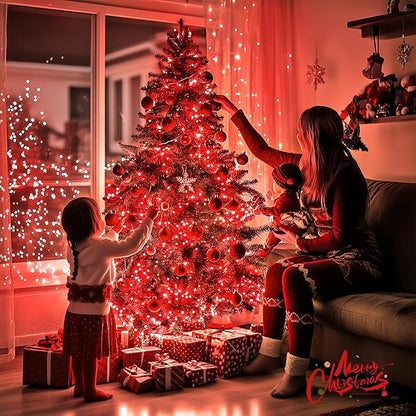 JMEXSUSS 400 LED Red Christmas Lights Indoor Outdoor, 132ft String Lights Plug in with Remote, 8 Modes Twinkle Fairy Light for Tree Room Bedroom Fireplace Patio Party Christmas Decor