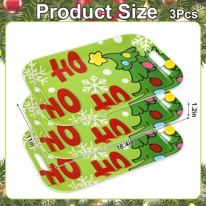 JarThenaAMCS 3Pcs Christmas Serving Trays 16.4 x 11 Inch Xmas Tree HOHOHO Snowflake Platter with Handles Reusable Green Serving Dishes for Winter Birthday Party Sharing Snacks Fruit Dessert