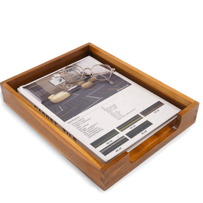 KOLWOVEN Wood Letter Tray -Load Documents Tray for Office Desktop Organizer - Desk Magazine, File, Folder, Paper Holder - Paper Document File Tray Front Drak Brown