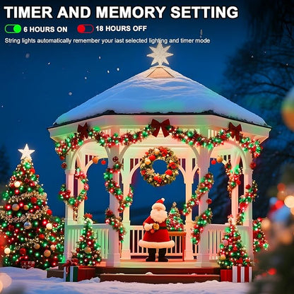 114 FT 350 LED String Lights Outdoor Indoor, Christams String Lights Waterproof 8 Modes & Timer, Fairy Lights Plug in for Bedroom, Weeding, Patio, Party, Holiday,Christmas Decor（Red+Green）
