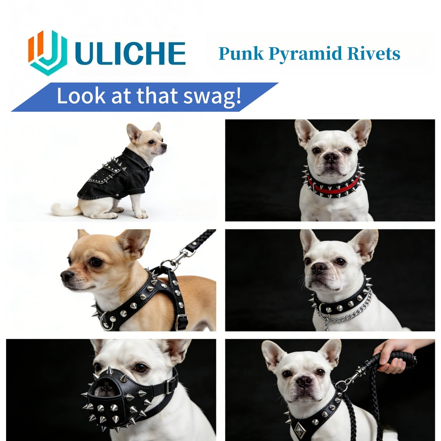 Uliche 559 Pcs Punk Studs and Spikes Kit，8 Sizes Cone Spikes,Square Pyramid&Circular Rivet,Metal Tree Spikes Studs for Clothing and Leathercraft Accessories DIY Craft Decoration,Wristband Included