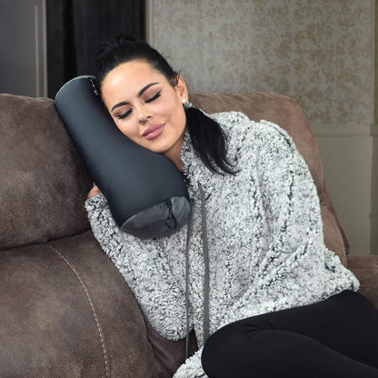 Wolf Essentials Microbead Bolster Tube Travel Pillow - Compact Neck Roll Pillow for Airplane, Car, or Home - Soft Lumbar Support Pillow - Navy